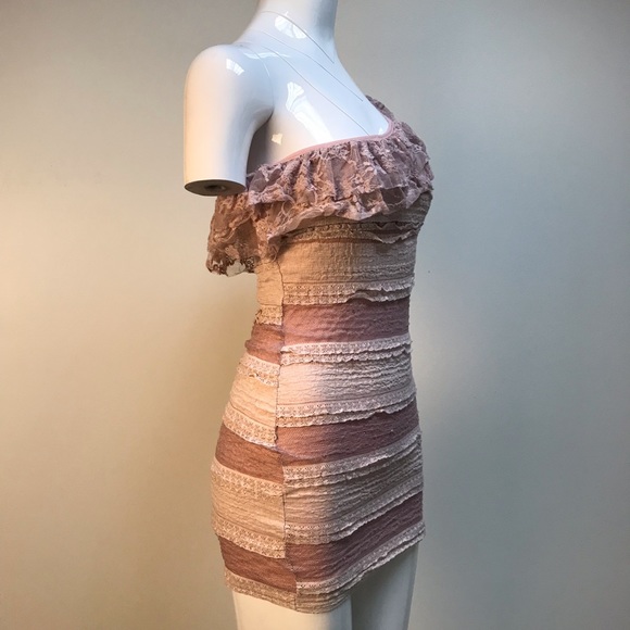 Marquis pink ruffle lace one shoulder mini dress - Picture 5 of 7